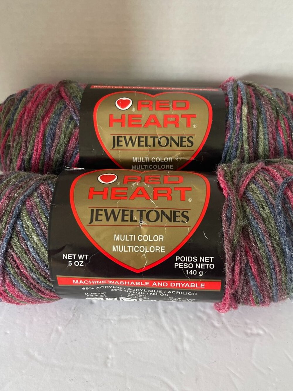 Red Heart Jeweltones Yarn Multi-color #3020 Mosaic 2 Skeins Acrylic & Nylon 5oz